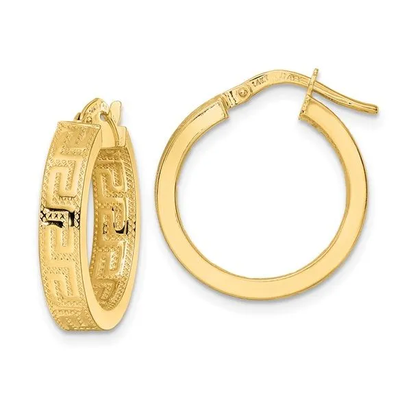 14K 20mm Greek Key Polished Hoop Earrings Conti Jewelers Endwell, NY