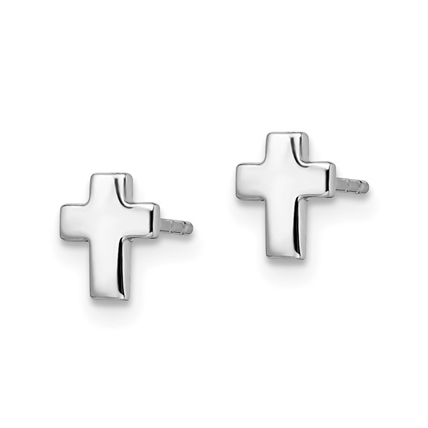 14k White Gold Petite Cross Stud Earrings Image 2 Conti Jewelers Endwell, NY