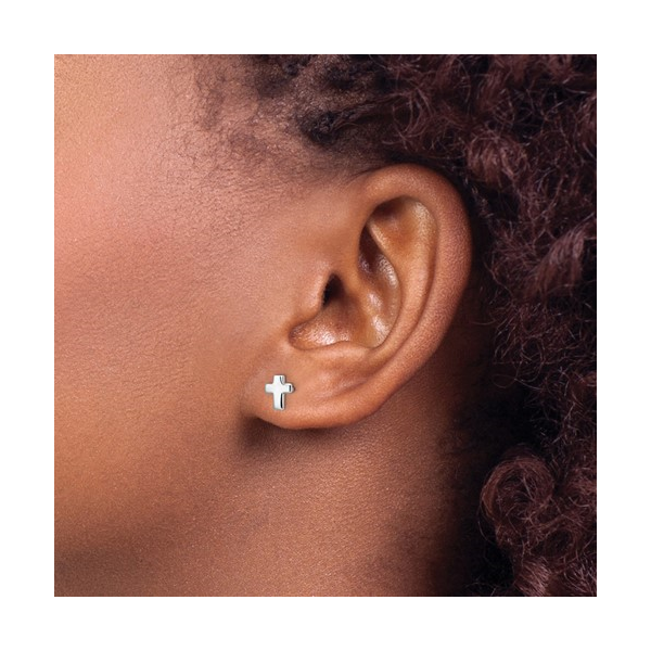 14k White Gold Petite Cross Stud Earrings Image 3 Conti Jewelers Endwell, NY