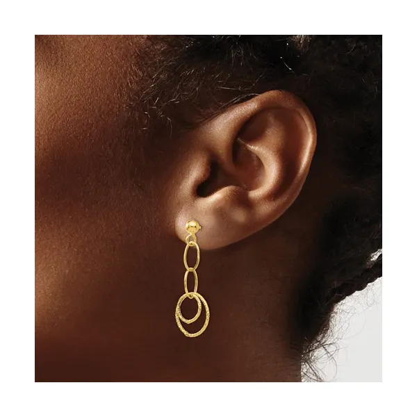 14K Yellow Gold Circle Drop Dangle Chandelier Post Stud Earrings Image 3 Conti Jewelers Endwell, NY