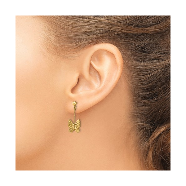 Butterfly Drop Earrings in 14k Yellow Gold Image 3 Conti Jewelers Endwell, NY