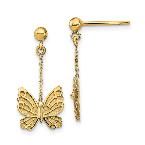Butterfly Drop Earrings in 14k Yellow Gold Conti Jewelers Endwell, NY