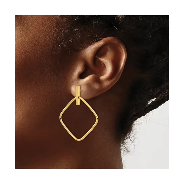 Square Post Dangle Earrings 14K Yellow Gold Image 2 Conti Jewelers Endwell, NY