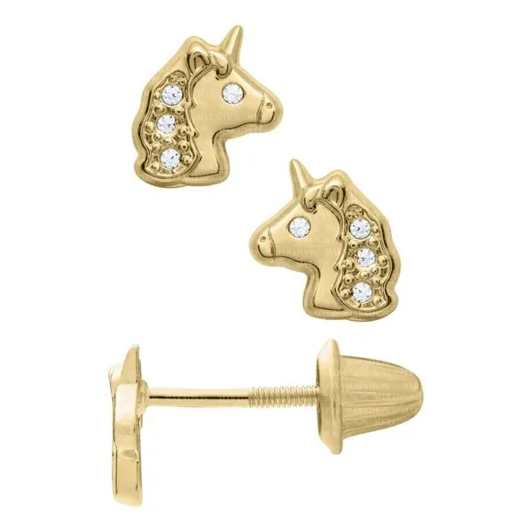 14k Yellow Gold Cubic Zirconia Unicorn Earrings Conti Jewelers Endwell, NY