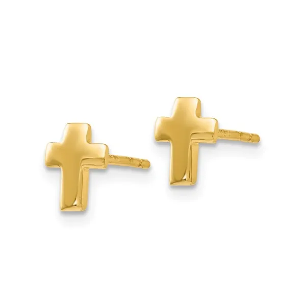 14K Yellow Gold Petite Cross Stud Earrings Image 2 Conti Jewelers Endwell, NY