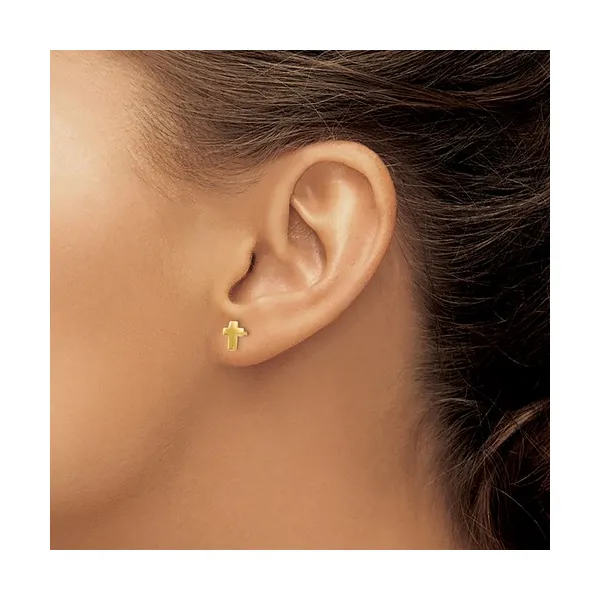 14K Yellow Gold Petite Cross Stud Earrings Image 3 Conti Jewelers Endwell, NY