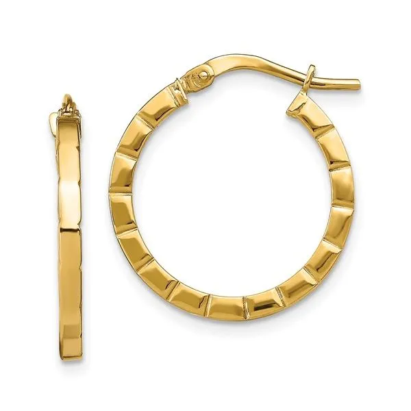 14k Small Striped Edge Hoop Earrings Conti Jewelers Endwell, NY