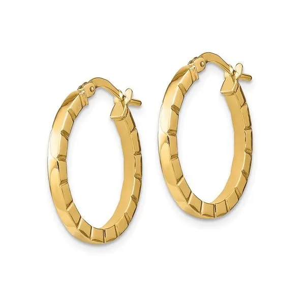 14k Small Striped Edge Hoop Earrings Image 2 Conti Jewelers Endwell, NY