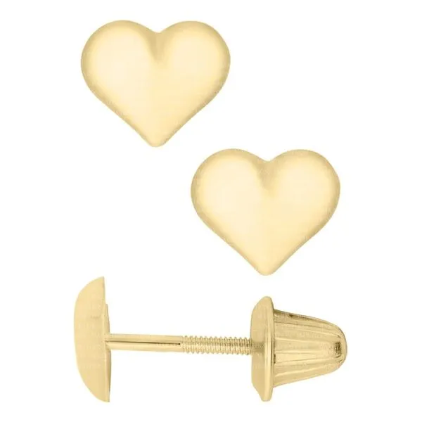 Girls' Polished Heart Safety Earrings in 14k Yellow Gold Conti Jewelers Endwell, NY