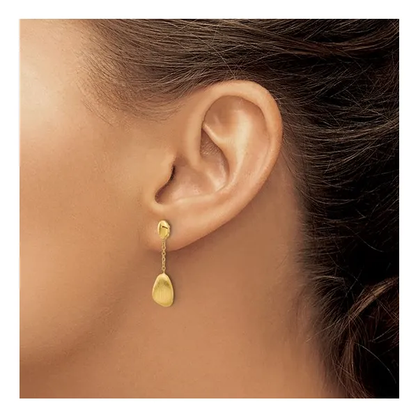 Brushed and Polished Dangle Post Earrings in 14k Yellow Gold Image 2 Conti Jewelers Endwell, NY