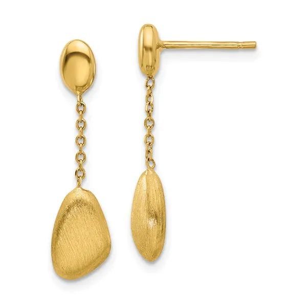 Brushed and Polished Dangle Post Earrings in 14k Yellow Gold Conti Jewelers Endwell, NY