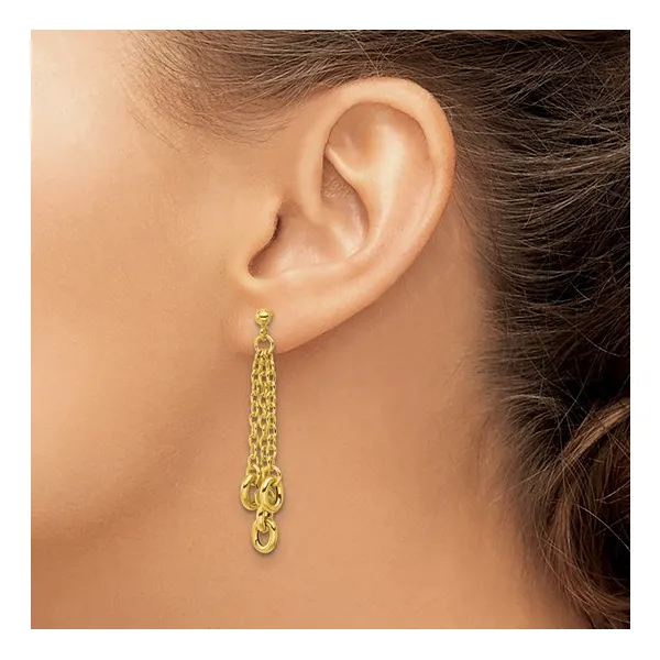 14K Polished Fancy 3-Strand Cable Link Post Dangle Earrings Image 2 Conti Jewelers Endwell, NY