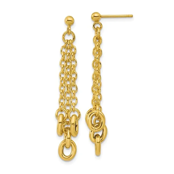 14K Polished Fancy 3-Strand Cable Link Post Dangle Earrings Conti Jewelers Endwell, NY