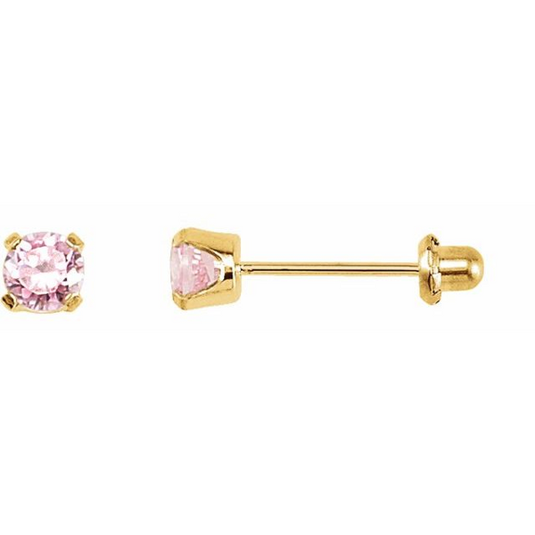 3 mm Pink Cubic Zirconia Piercing Stud Earrings in 14k Yellow Gold Conti Jewelers Endwell, NY