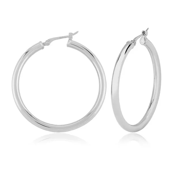 2.5 x 25mm Medium Tube Hoop Earrings in 14k White Gold Conti Jewelers Endwell, NY