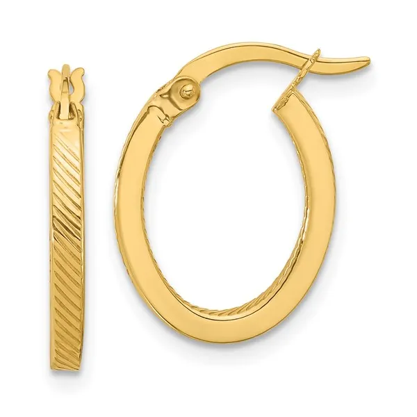 Polished and Textured Oval Hoop Earrings in 10k Yellow Gold Conti Jewelers Endwell, NY