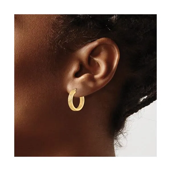 20mm Greek Key Polished Hoop Earrings in 14k Yellow Gold Image 3 Conti Jewelers Endwell, NY