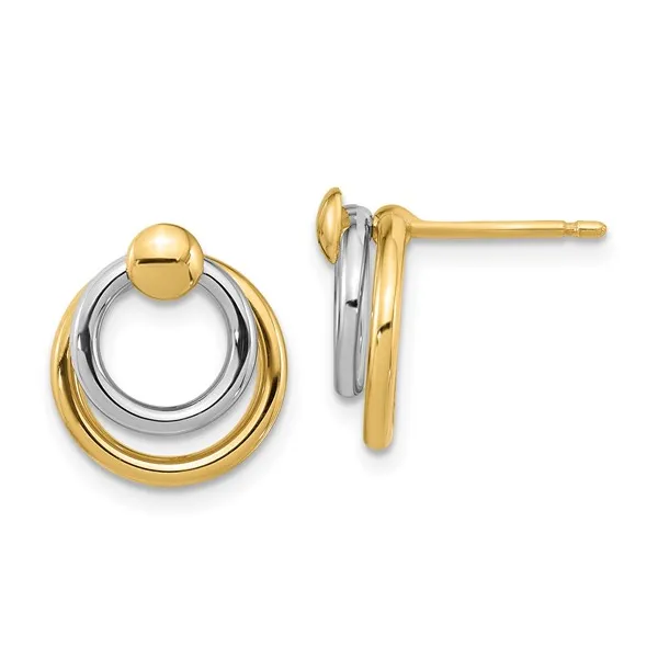 Polished Double Circle Post Dangle Earrings in 14k Gold Conti Jewelers Endwell, NY