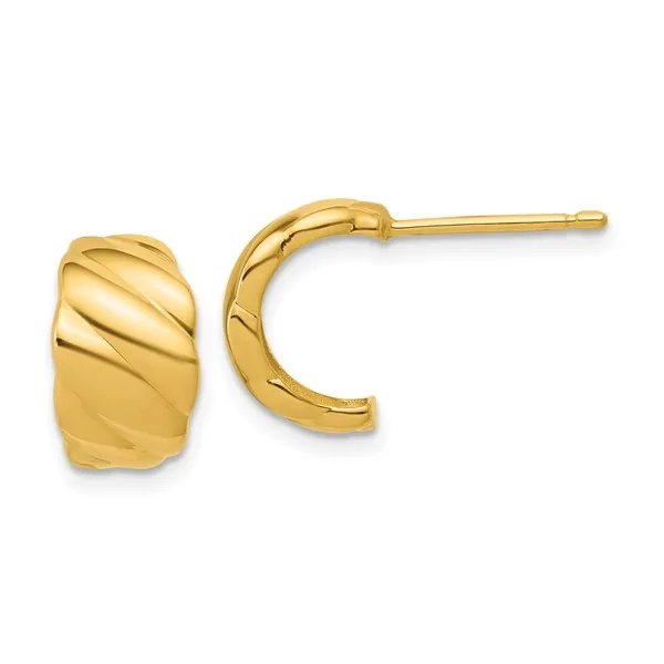 Grooved J-Hoop Post Earrings in 14k Yellow Gold Conti Jewelers Endwell, NY