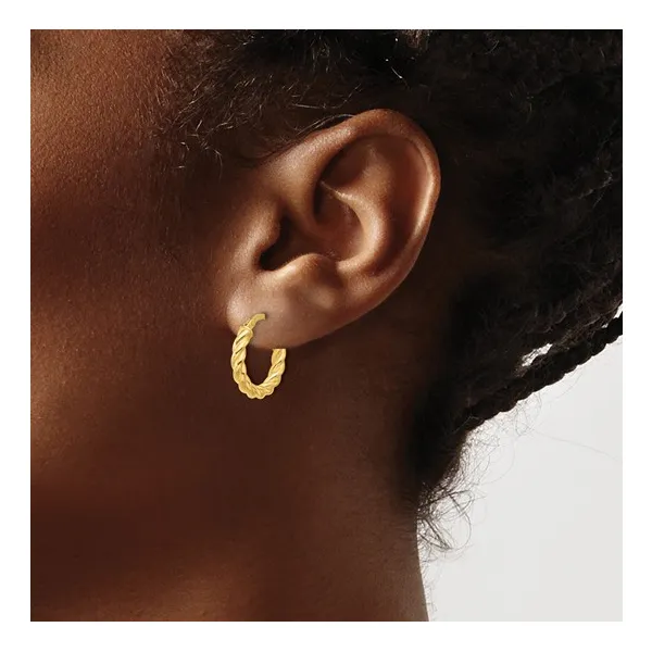 Twisted Round Hoop Earrings in 14k Yellow Gold Image 3 Conti Jewelers Endwell, NY