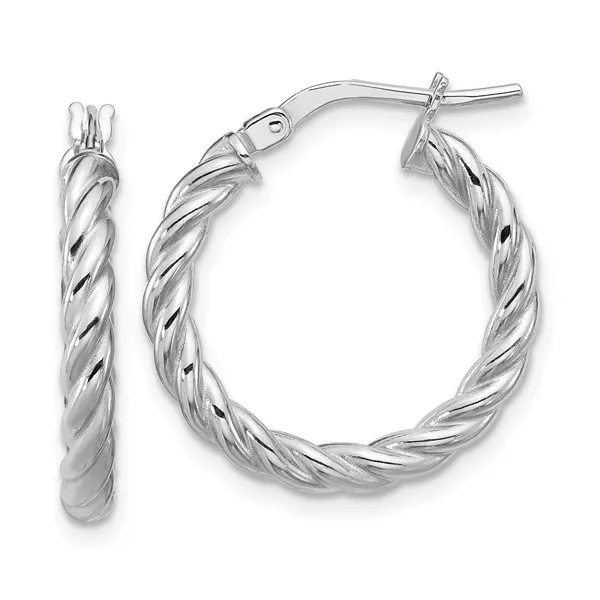 14K WG/RHP TWISTED ROUND HOOP EARRINGS 1.67G Conti Jewelers Endwell, NY