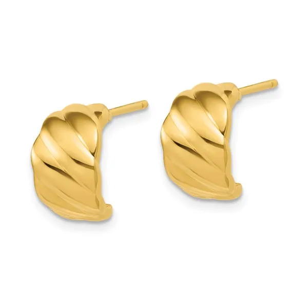 Grooved J-Hoop Post Earrings in 14k Yellow Gold Image 2 Conti Jewelers Endwell, NY