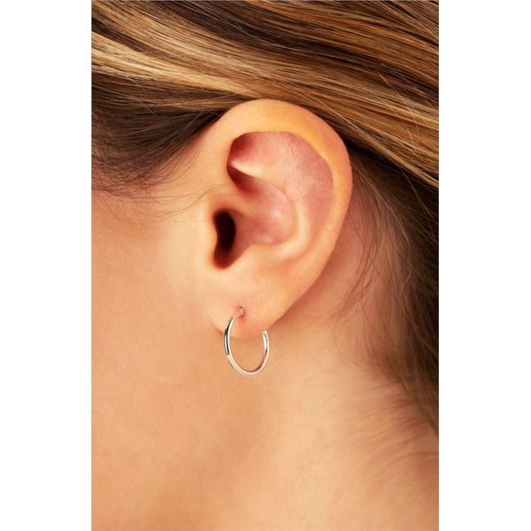 1.5 x 15mm Small Hoop Earrings in 14k White Gold Image 2 Conti Jewelers Endwell, NY