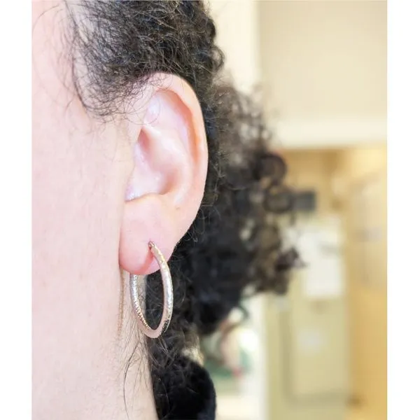 Textured Hoop Earrings in 14k White Gold Image 4 Conti Jewelers Endwell, NY