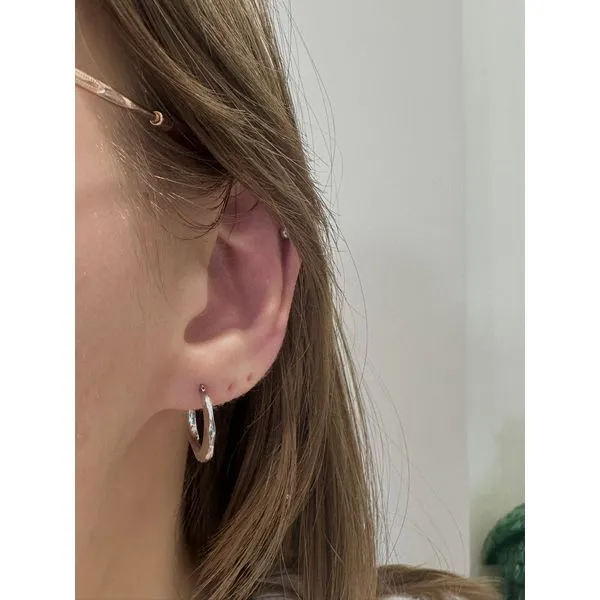 14k White Gold Polished Hinged Hoops Image 2 Conti Jewelers Endwell, NY