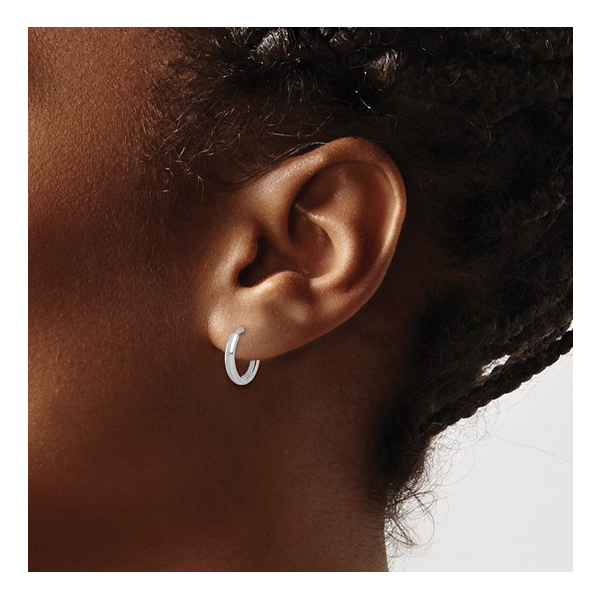 Polished and Textured Huggie Hoop Earrings in 14k White Gold Image 2 Conti Jewelers Endwell, NY