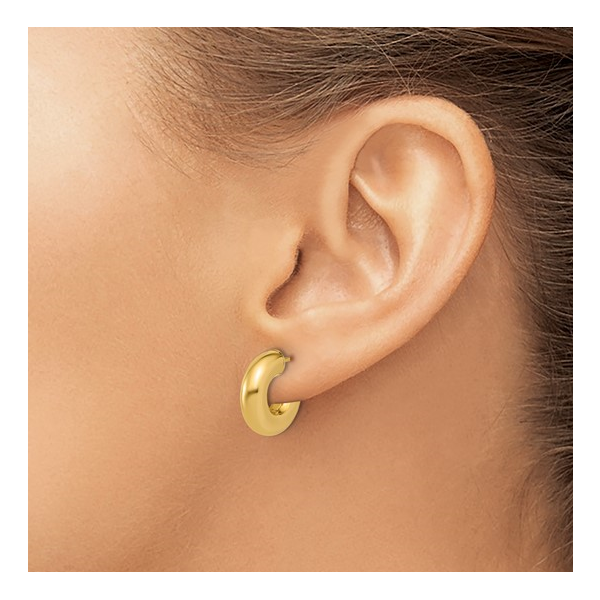 Polished J-Hoop Post Earrings in 14k Yellow Gold Image 2 Conti Jewelers Endwell, NY