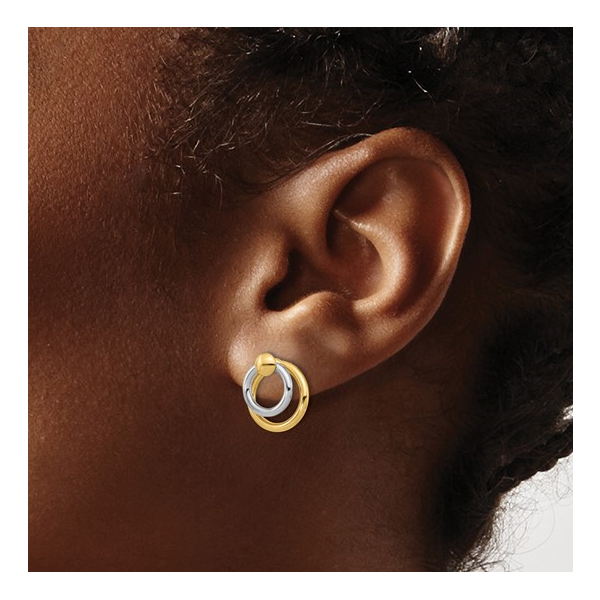 Polished Double Circle Post Dangle Earrings in 14k Gold Image 2 Conti Jewelers Endwell, NY