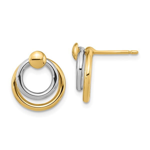 Polished Double Circle Post Dangle Earrings in 14k Gold Conti Jewelers Endwell, NY