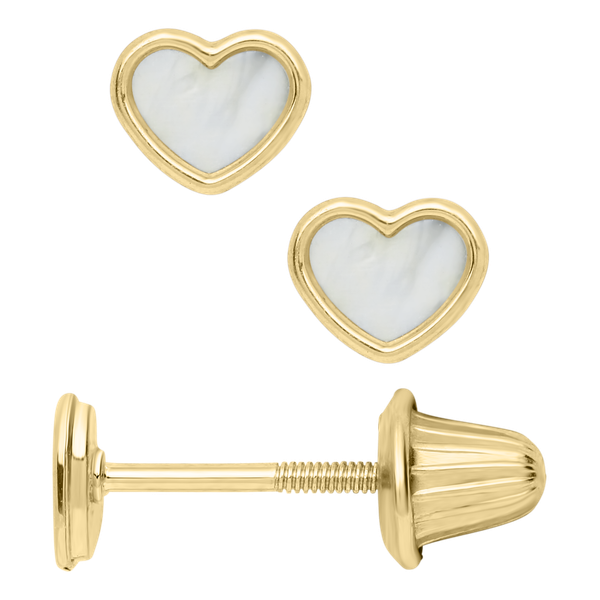 Children's 14k Yellow Gold Heart Earrings with Mother of Pearl Stone Conti Jewelers Endwell, NY