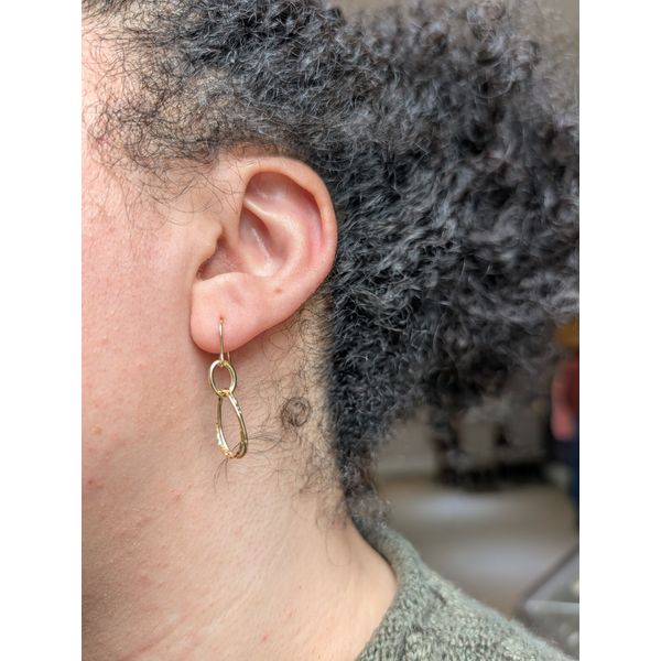 Textured Sheperd Hook Dangle Earrings in 10k Yellow Gold Image 2 Conti Jewelers Endwell, NY