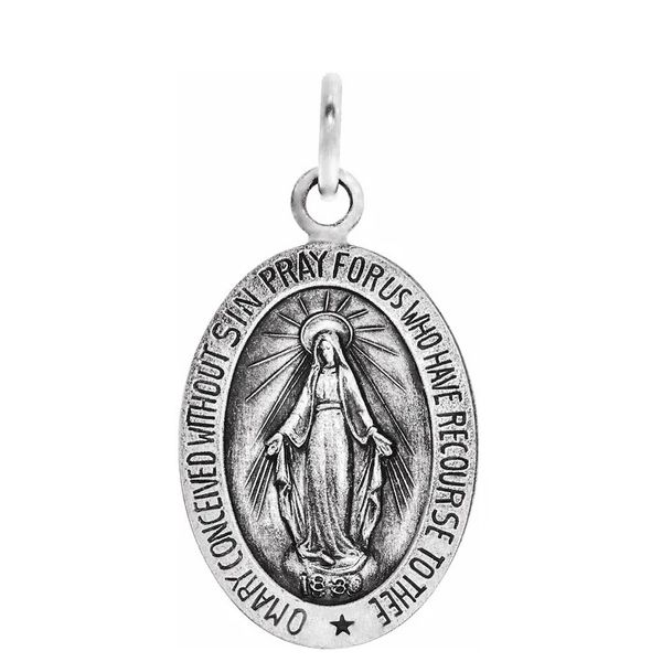 14k White Gold 12x8 mm Oval Miraculous Medal Conti Jewelers Endwell, NY
