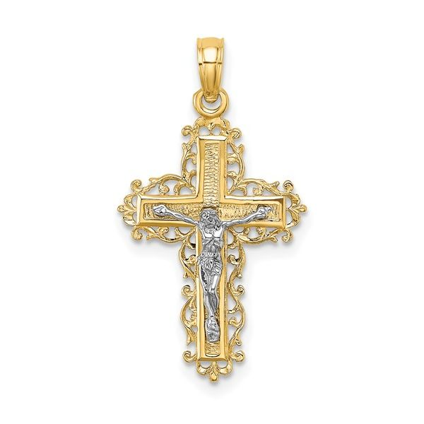 Textured Lace Trim Crucifix Pendant Conti Jewelers Endwell, NY