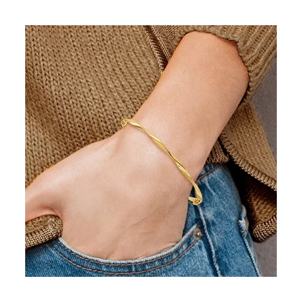 14k Yellow Gold Polished Twisted Hinged Bangle Image 2 Conti Jewelers Endwell, NY