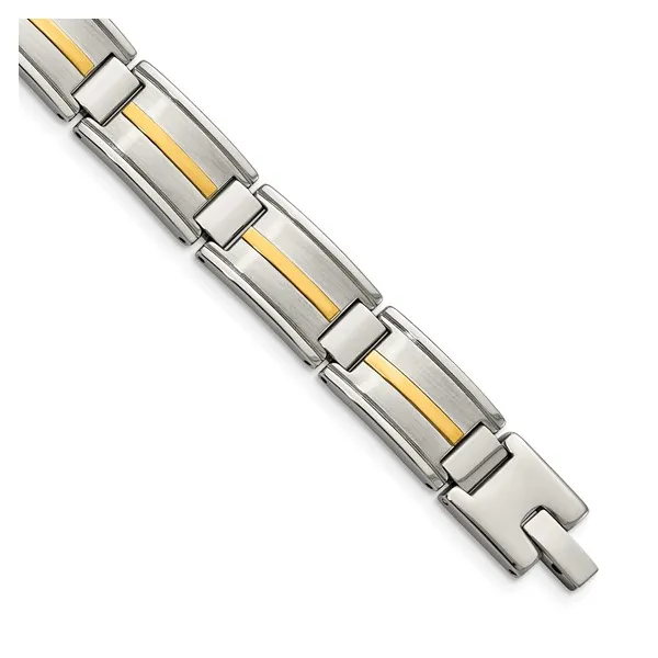 Men's Brushed Link Bracelet in Stainless Steel with 14k Gold Accent, 8.75