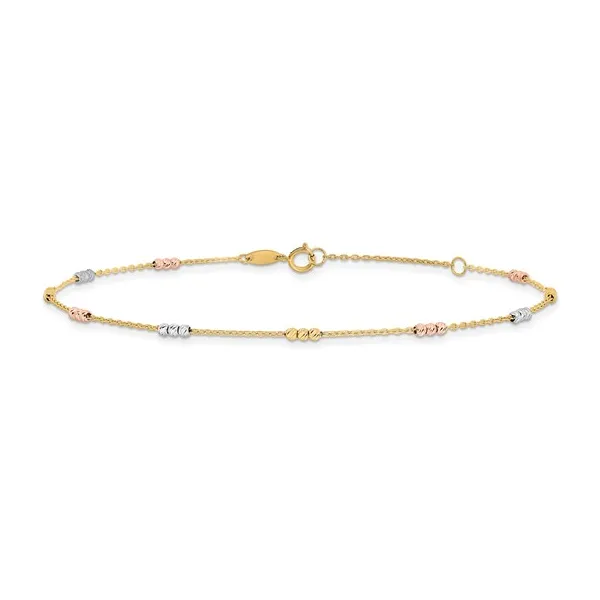 Diamond-Cut Beaded Anklet in 10k Tri-Colored Gold Image 2 Conti Jewelers Endwell, NY