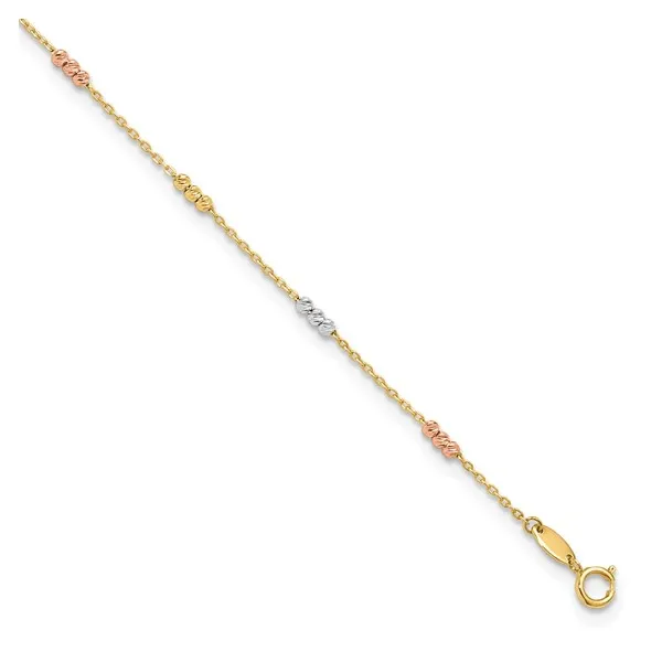 Diamond-Cut Beaded Anklet in 10k Tri-Colored Gold Conti Jewelers Endwell, NY