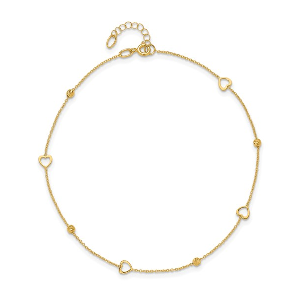 Diamond-Cut Heart Link Anklet in 10k Yellow Gold Image 2 Conti Jewelers Endwell, NY