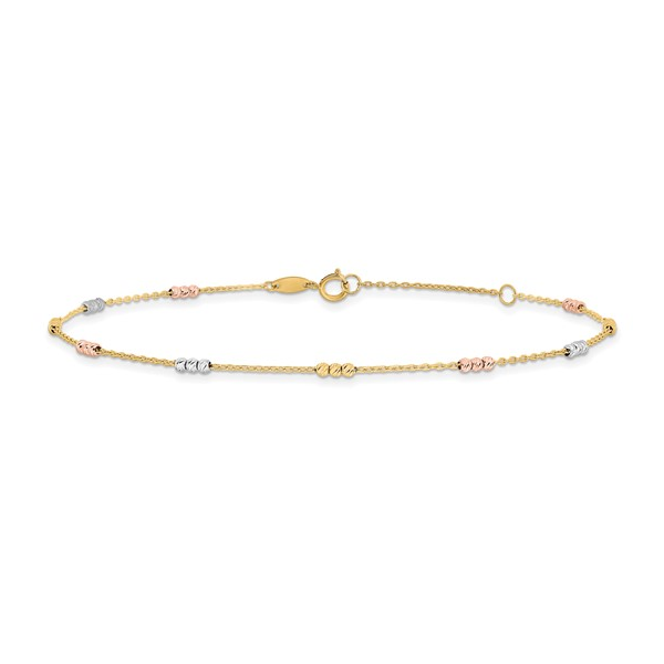 Diamond-Cut Beaded Anklet in 10k Tri-Colored Gold Conti Jewelers Endwell, NY