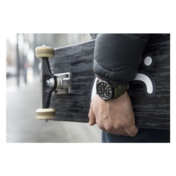 Attitude in Black with Army Green Nylon & Leather Strap Image 3 Conti Jewelers Endwell, NY
