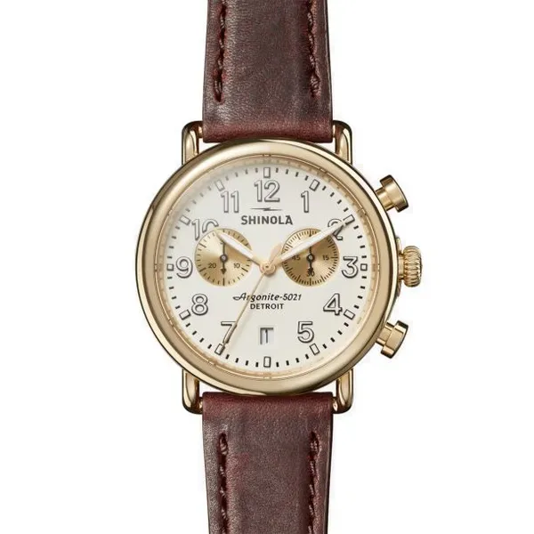 The Runwell Chrono Ivory Dial Brown Leather Strap Watch 41mm Conti Jewelers Endwell, NY