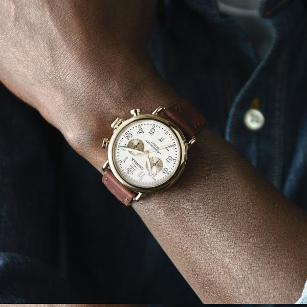 The Runwell Chrono Ivory Dial Brown Leather Strap Watch 41mm Image 2 Conti Jewelers Endwell, NY