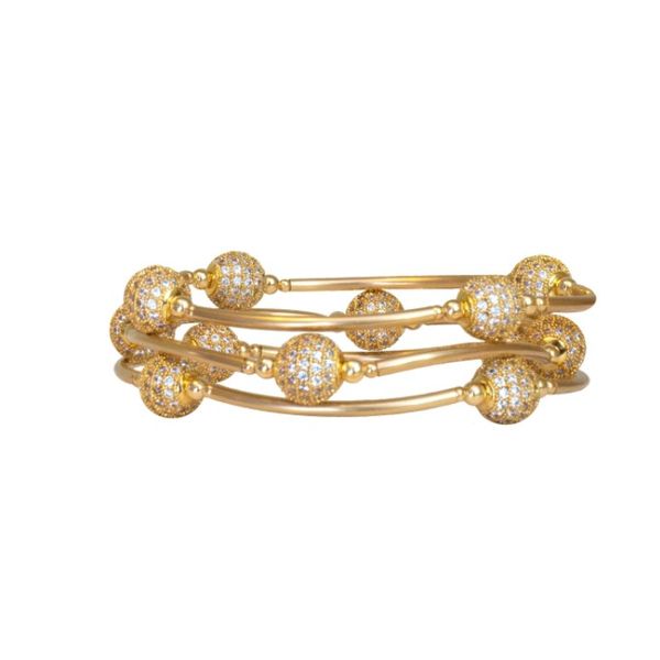 Smaller Bead Gold Pave Blessing Bracelet with Gold Links Image 2 Conti Jewelers Endwell, NY