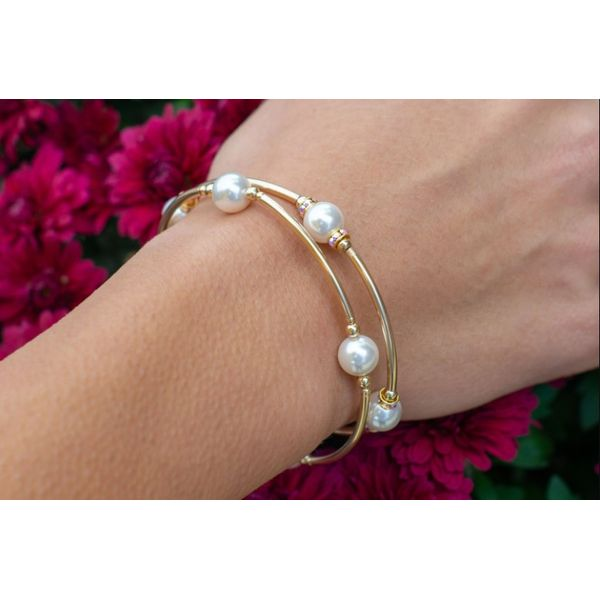 Smaller Bead Crystal White Pearl Blessing Bracelet w/ Gold Links Image 2 Conti Jewelers Endwell, NY