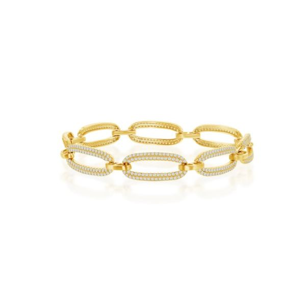 Micro Pave CZ Linked Oval Bracelet in Yellow Gold Conti Jewelers Endwell, NY