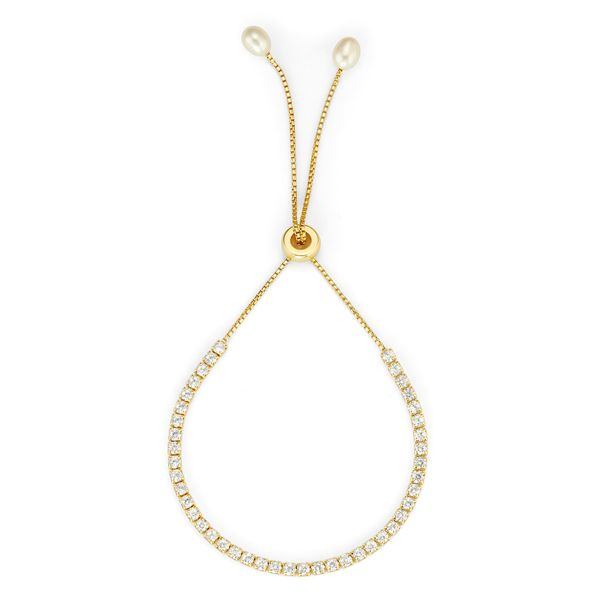 Cubic Zirconia Drawstring Tennis Bracelet with Freshwater Pearls by Giorgio Argento in Yellow Gold Conti Jewelers Endwell, NY
